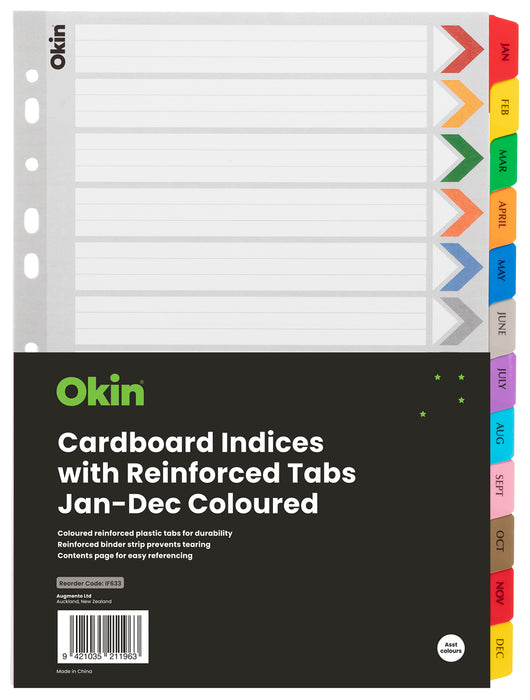 Okin A4 Cardboard Indices with Reinforced Tabs Jan-Dec - Coloured FPIF633
