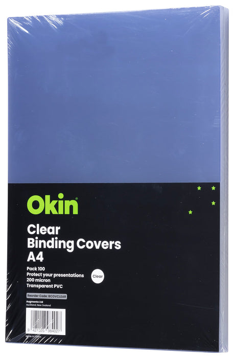 Okin A4 Clear Binding Cover 200mic x 100's pack FPBCOVCLEAR