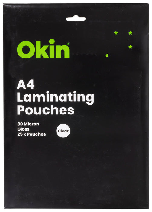 Okin A4 Gloss 80mic Laminating Pouches, Pack of 25 FPLAMA425