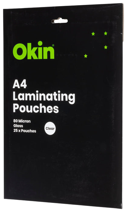 Okin A4 Gloss 80mic Laminating Pouches, Pack of 25 FPLAMA425