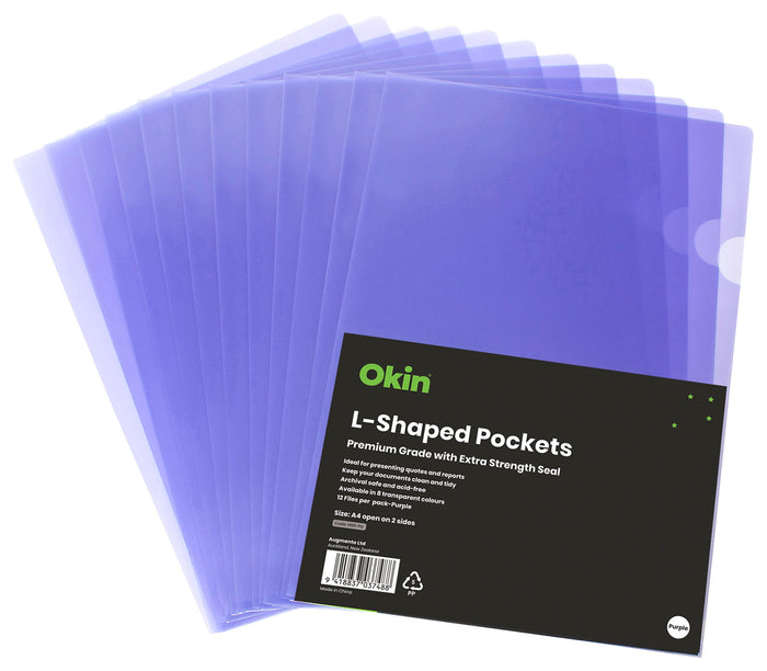 Okin A4 Purple L Shaped Pockets 12's pack FPH101488