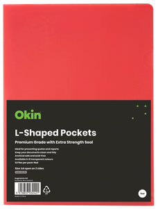 Okin A4 Red L Shaped Pockets 12's pack FPH101421