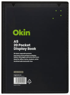 Okin A5 Insert Cover 20 Pocket Display Book, Black Cover FPDAA520