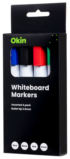 Okin Assorted Colour Whiteboard Marker Bullet Tip 4's FPIWMASST4
