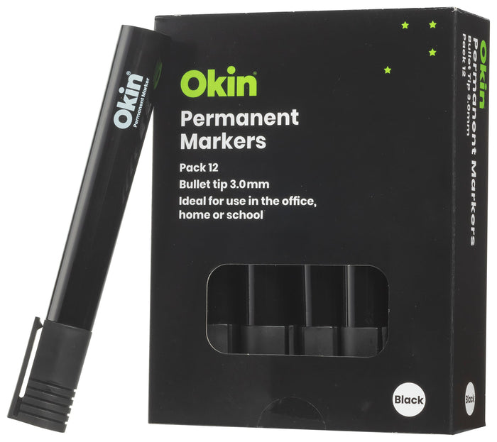 Okin Bullet Tip Permanent Marker Black x 12's pack FPIPMBLK