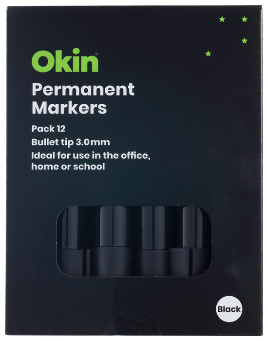 Okin Bullet Tip Permanent Marker Black x 12's pack FPIPMBLK