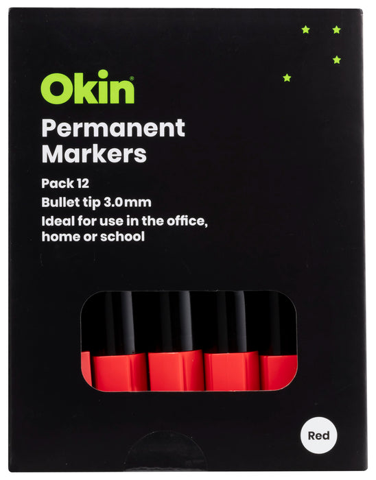 Okin Bullet Tip Permanent Marker Red x 12's pack FPIPMRED