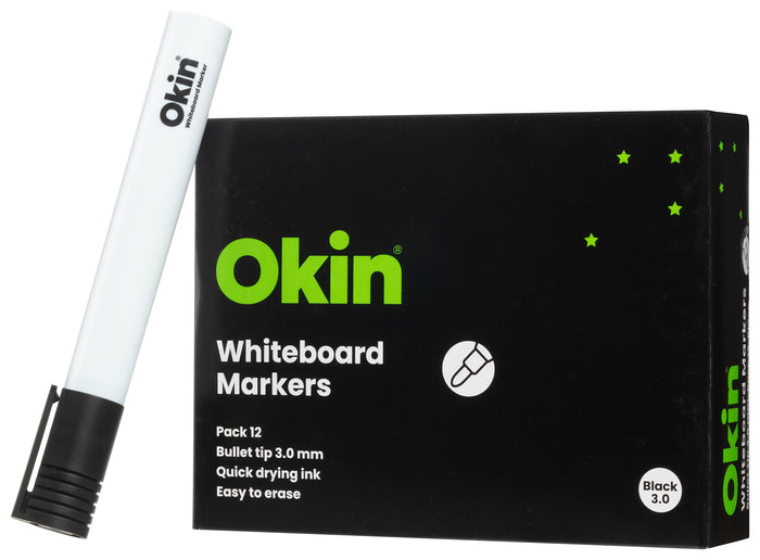 Okin Bullet Tip Whiteboard Marker Black x 12's pack FPIWMBLK