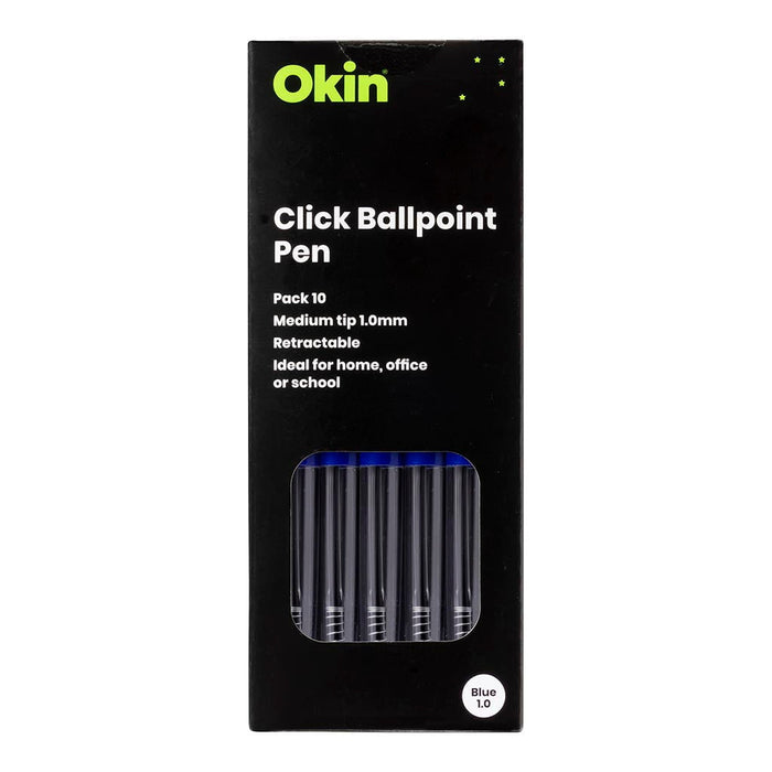 Okin Click Ballpoint Pen, Medium, Blue, Pack of 10 FPOBPCBLUE10