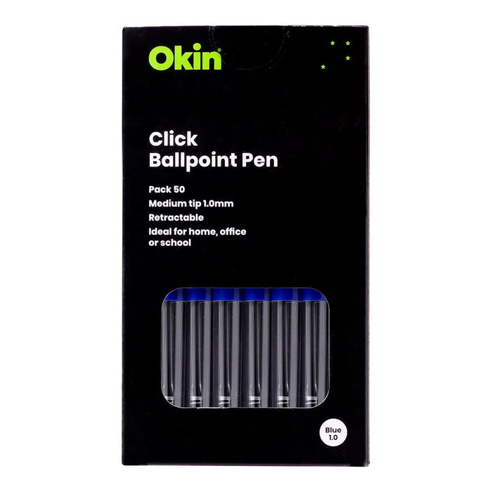 Okin Click Ballpoint Pen, Medium, Blue, Pack of 50 FPOBPCBLUE50