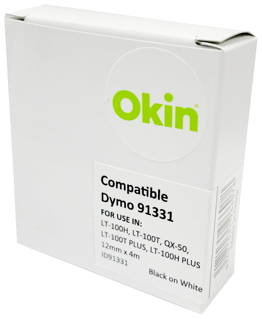 Okin Compatible Dymo LetraTag Tape 12mm x 4mt Black on White (91331 ...