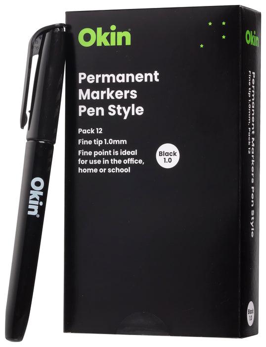 Okin Fine Tip Permanent Marker Black x 12's pack FPIPMFBLK