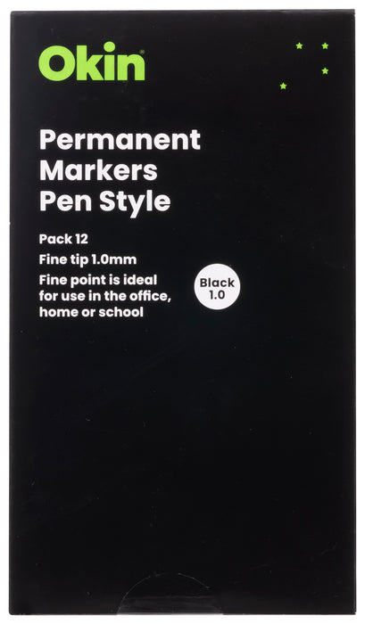 Okin Fine Tip Permanent Marker Black x 12's pack FPIPMFBLK