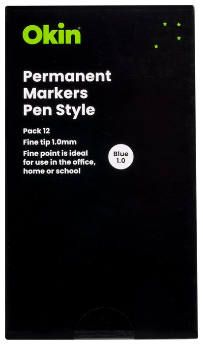 Okin Fine Tip Permanent Marker Blue x 12's pack FPIPMFBLUE