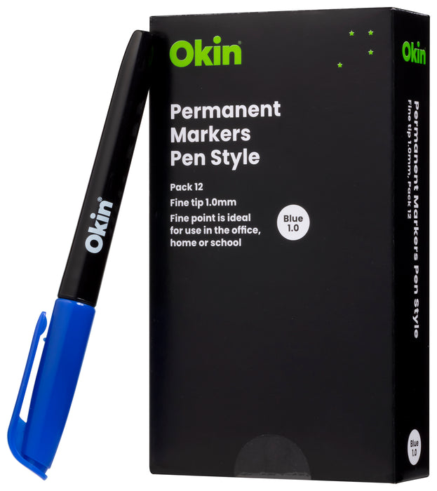 Okin Fine Tip Permanent Marker Blue x 12's pack FPIPMFBLUE