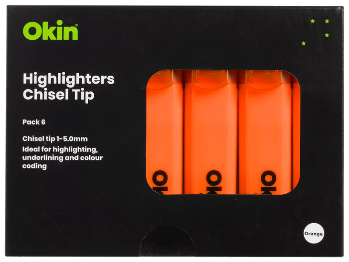 Okin Highlighter Chisel Tip Orange x 6's pack FPIHLORG