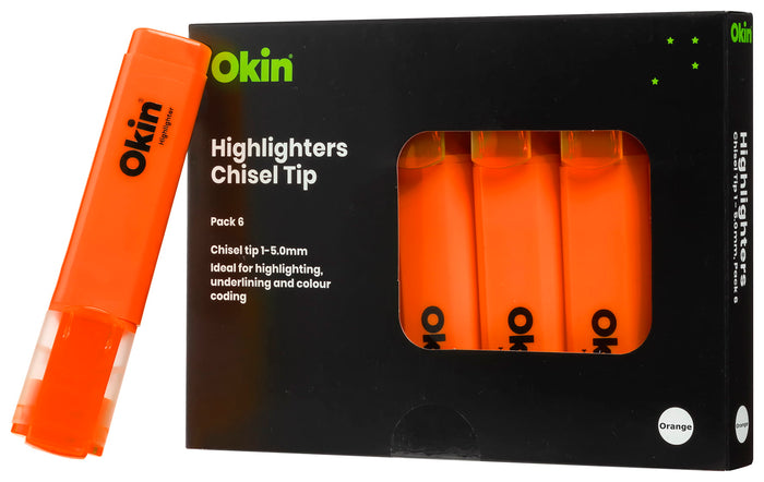 Okin Highlighter Chisel Tip Orange x 6's pack FPIHLORG