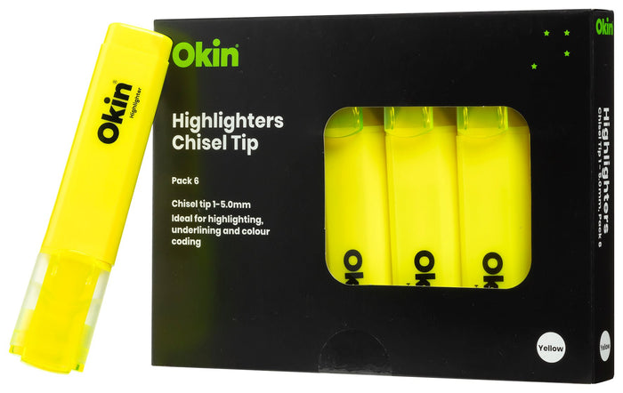 Okin Highlighter Chisel Tip Yellow x 6's pack FPIHLYELL