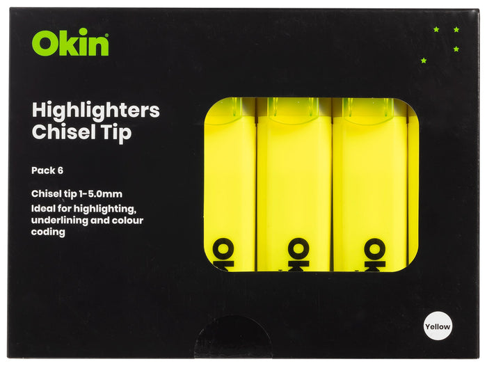 Okin Highlighter Chisel Tip Yellow x 6's pack FPIHLYELL