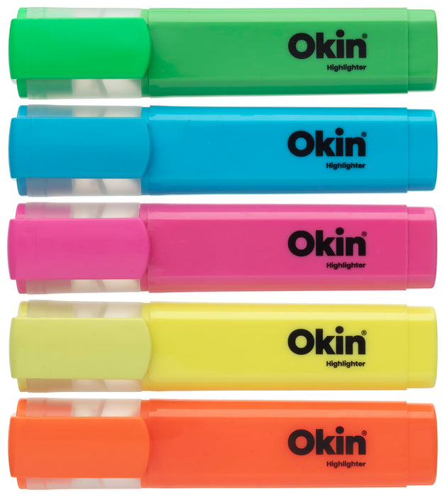 Okin Recycled Chisel Tip Neon Highlighter, 4+1 Bonus Pack FPIHLRASSTNB