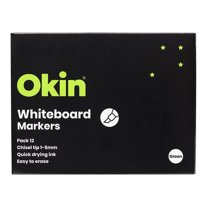 Okin Whiteboard Marker Chisel Tip Green x 12's pack FPIWMCGRN