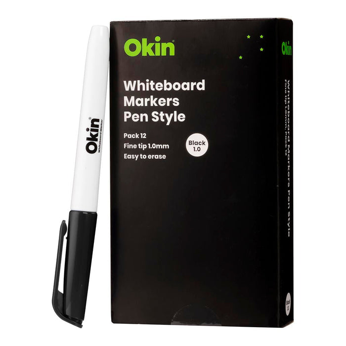 Okin Whiteboard Marker Pen Style, 1.0mm Bullet Tip, Black, Pack of 12 FPIWMPBLK
