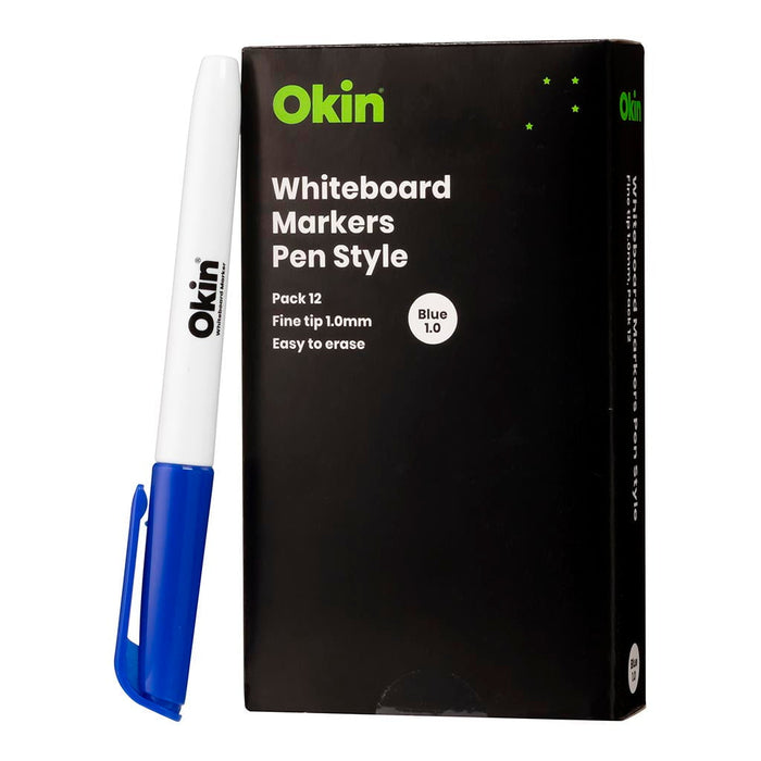 Okin Whiteboard Marker Pen Style, 1.0mm Bullet Tip, Blue, Pack of 12 FPIWMPBLUE