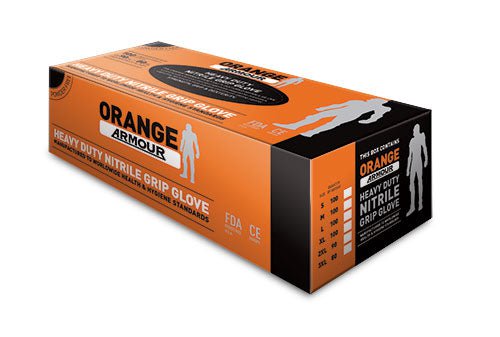 Orange Armour Heavy Duty Disposable Nitrile Gloves, 2 Boxes of 100 Gloves Each