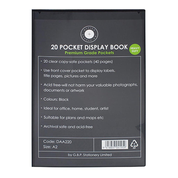 OSC A2 Insert Cover 20 Pocket Display Book, Black Cover FPDAA220