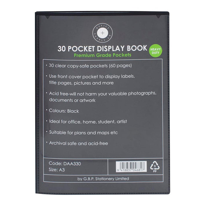 OSC A3 30 Pocket Insert Cover Display Book, Black FPDAA330