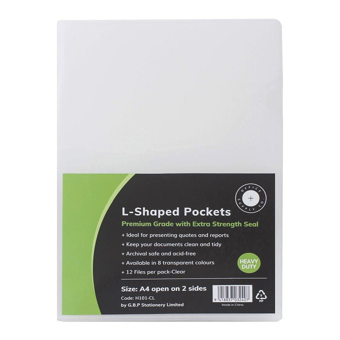 OSC A4 Clear L Shaped Pockets 12's pack FPH101407