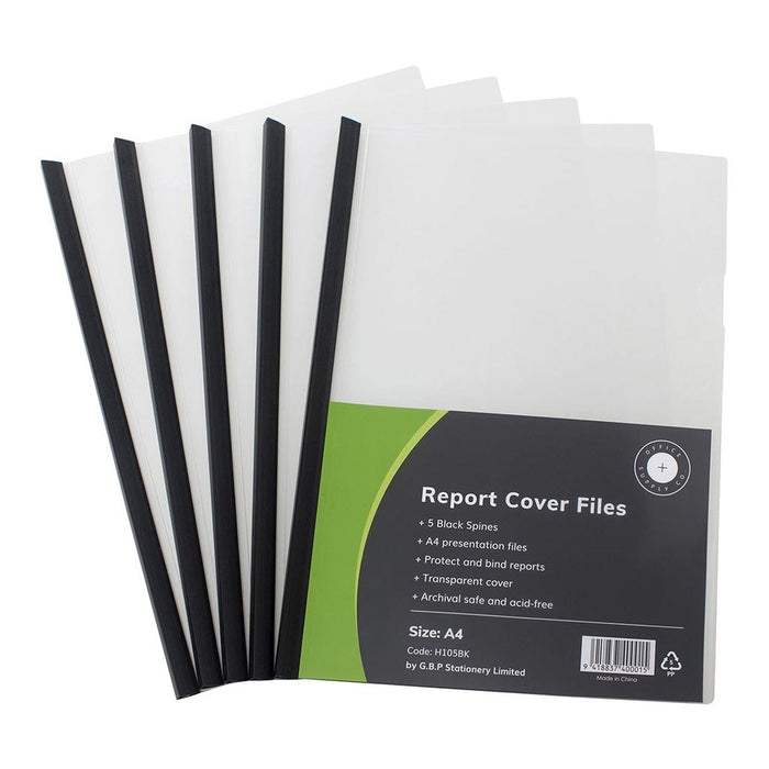 OSC A4 Clear Report Cover with Black Spine, Pack of 5 FPH105100