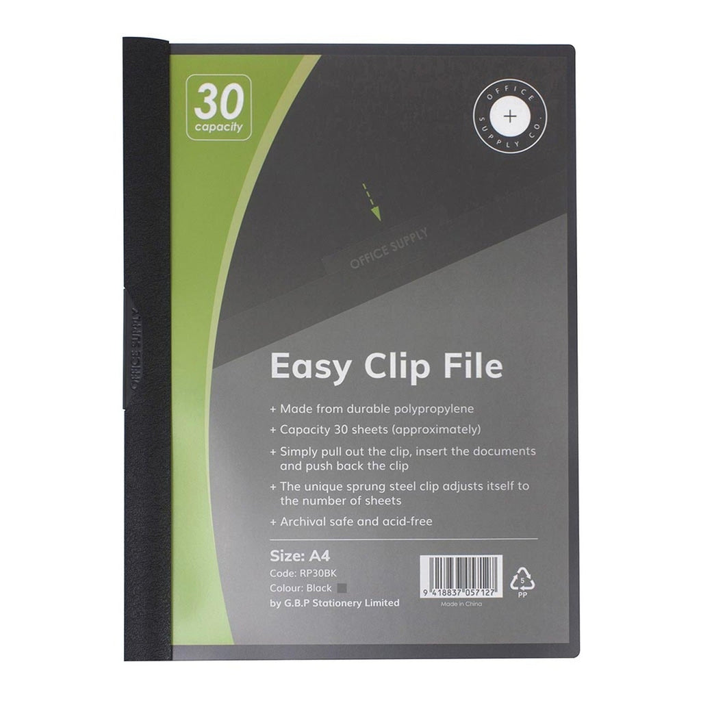 OSC A4 Clip Easy 30 Sheet File Black | Document Wallets — Discount Office