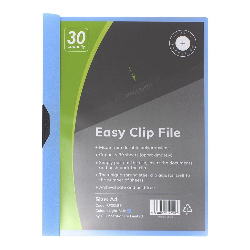 OSC A4 Clip Easy 30 Sheet File Light Blue | Document Wallets — Discount ...