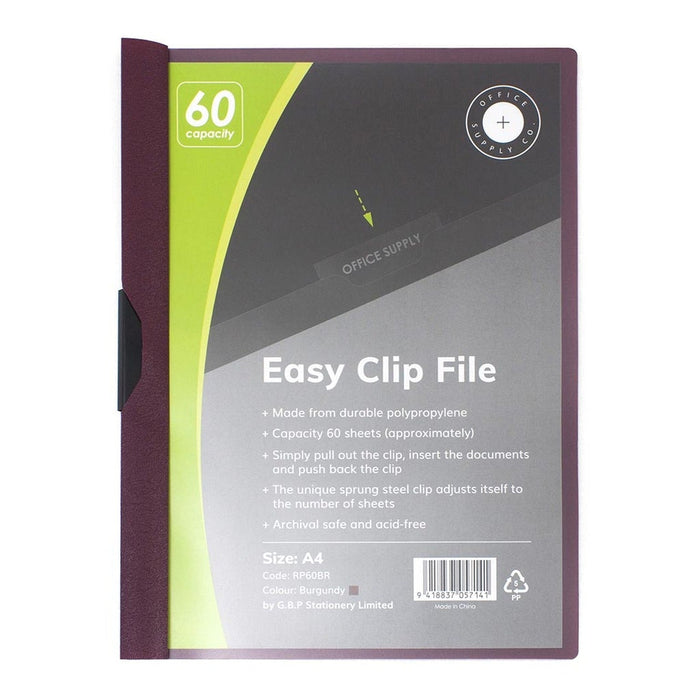 OSC A4 Clip Easy 60 Sheets File Burgundy FPRP60BR