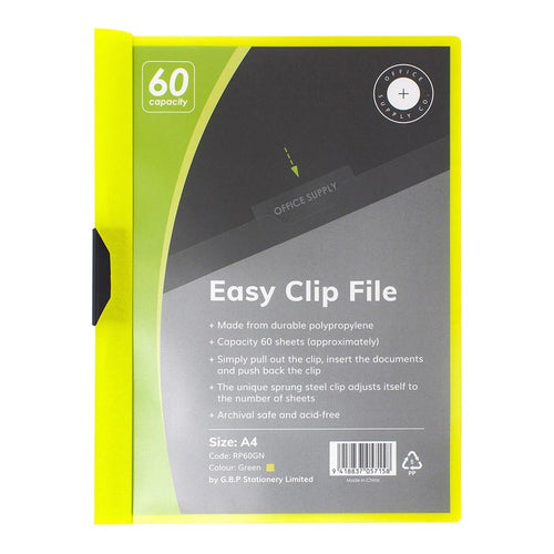 OSC A4 Clip Easy 60 Sheets File Green | Document Wallets — Discount Office