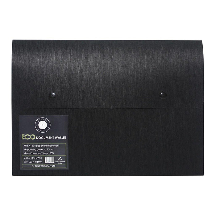 OSC A4 Domed Closure Eco Document Wallet, Black FPREC-DWBK