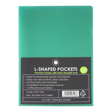 OSC A4 Green L Shaped Pockets 12's pack FPH101438