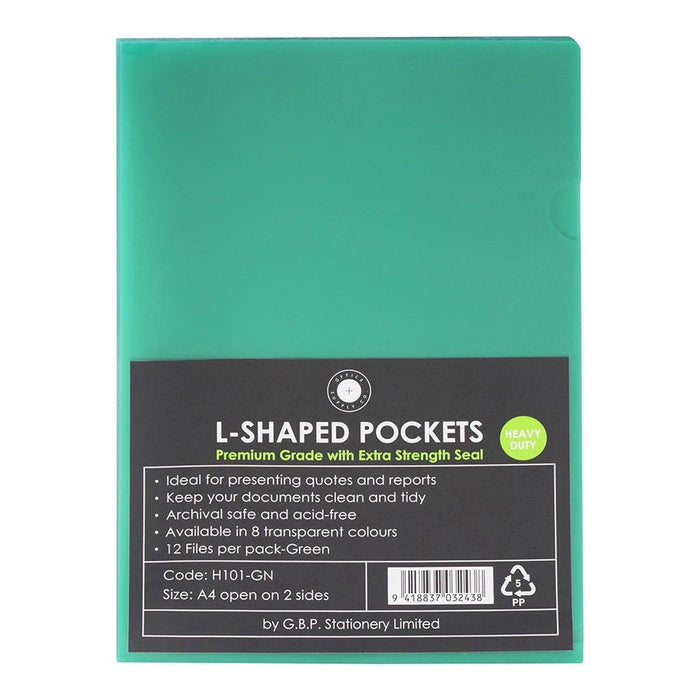 OSC A4 Green L Shaped Pockets 12's pack FPH101438