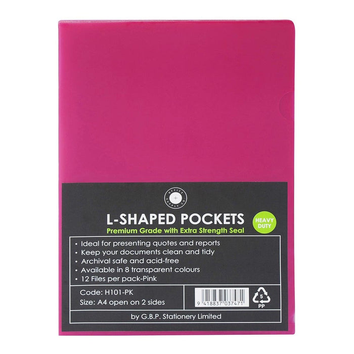 OSC A4 Pink L Shaped Pockets 12's pack FPH101471