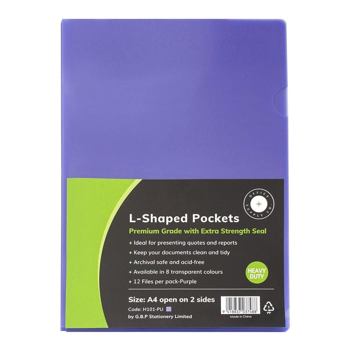 OSC A4 Purple L Shaped Pockets 12's pack FPH101488