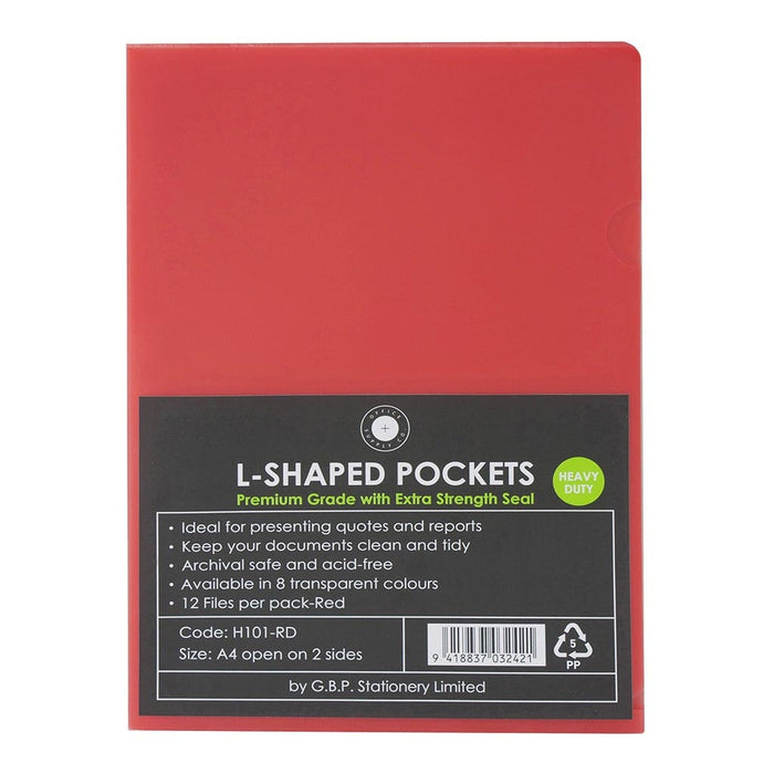 OSC A4 Red L Shaped Pockets 12's pack FPH101421