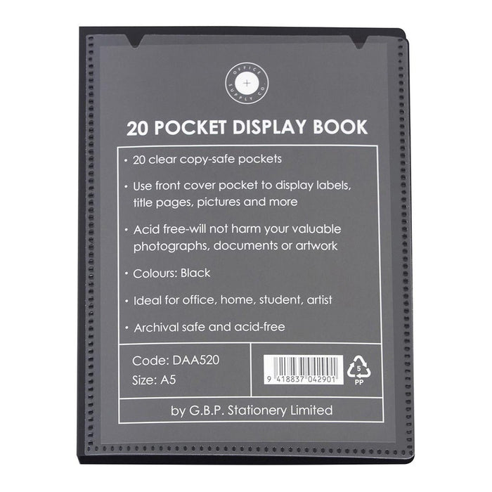 OSC A5 Insert Cover 20 Pocket Display Book, Black Cover FPDAA520