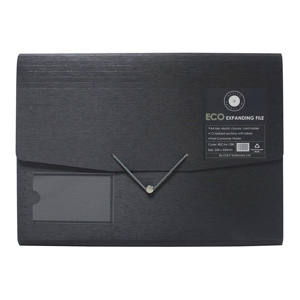 OSC Eco A4 Expanding File, 12 Pockets, Black | Concertina Files ...