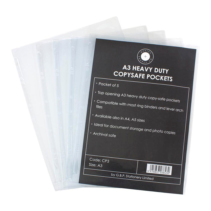 OSC Heavy Duty A3 Copysafe Pockets, Pack of 5 FPCP3