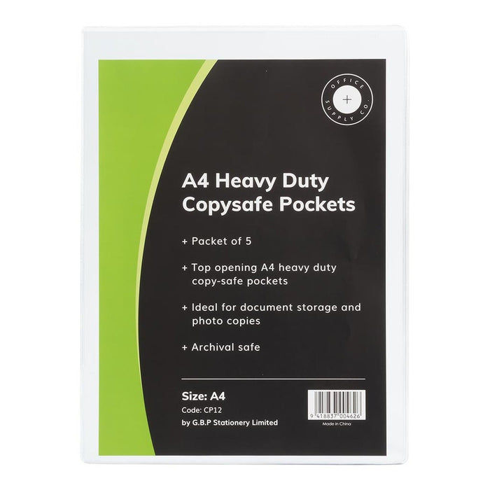 OSC Heavy Duty A4 Unpunched Copysafe Pockets, Pack of 5 FPCP12