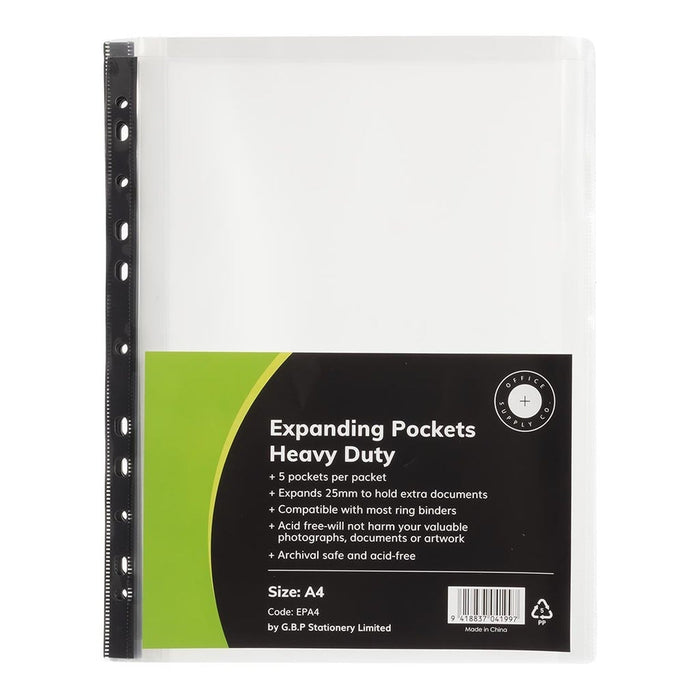 OSC Heavy Duty Expanding A4 Copysafe Pockets, Pack of 5 FPEPA4