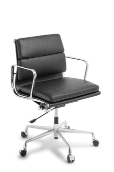 Eden Eames Replica Soft Pad, Mid Back, Chrome Frame Meeting Chair - Black Leather