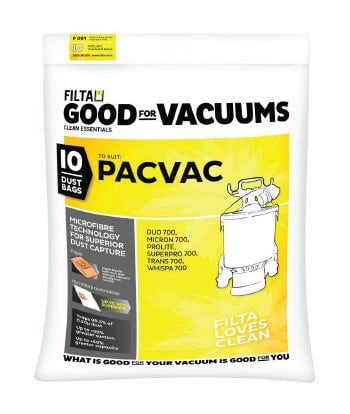 Pacvac Microfibre Vacuum Bag White - For Pacvac Backpack Vacuum x 10's pack MPH33457