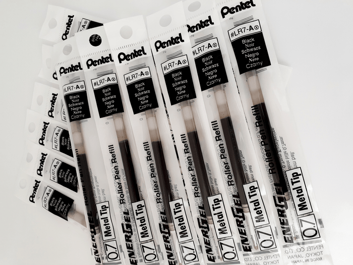 Pentel 0.7mm Gel Refill For Retractable Roller Pen -  Black (BL77) Pack of 12 AOLR7-A